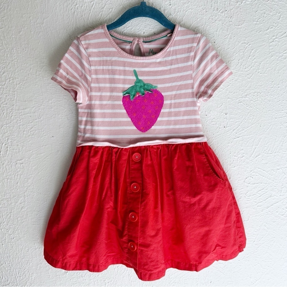 Mini Boden Striped Sequin Colour Change Strawberry Dress Sz 3-4y
